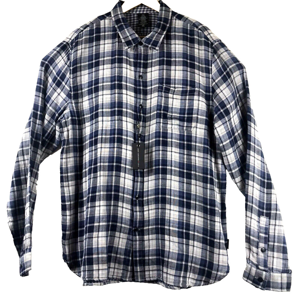 John Varvatos Navy and White Plaid Button-Down Shirt